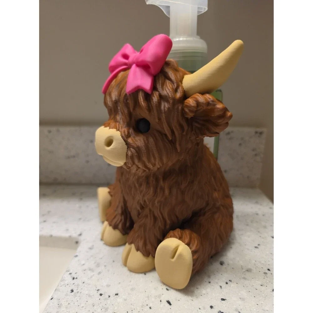 Brown Highland Cow Soap Holder with Pink Bow Ribbon Accent Cow Animal 3d Print